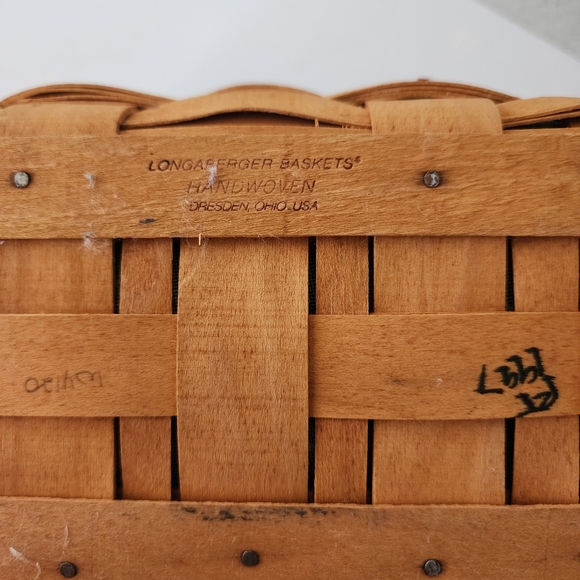 Longaberger 1997 Angled Basket With Green Floral Liner Card Keeper Basket - Picture 9 of 12